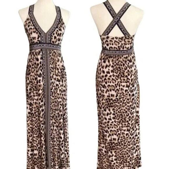 Maxi Dress Womens 1X Plus Leopard Print Sleeveless Chelsea And Theodore Goddess - Picture 1 of 8